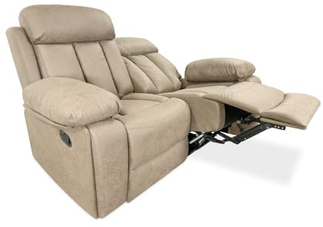 Homey Canapé 2 Places avec Fonction Relaxation, modèle Havana avec Inclinaison Manuelle de Dossier et Repose-Pieds, Dimensions : 152 cm (Largeur) x 103,5 cm (Hauteur) x 93 cm (Profondeur), Beige