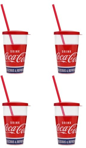 Snips, Coca-Cola Trinkbecher mit Strohhalm 0.5 L, Plastikbecher Set 4-teilig, Trinkbecher mit Strohhalm und Deckel Made in Italy 0% Bpa