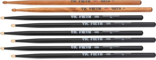 VIC FIRTH P5AB.3-5AT.1 American Classic Pack 3 x 5AB + 1 x 5AT Baguette Batterie