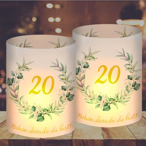 12 Windlicht Tischdeko 20 Geburtstag, Deko 20. Geburtstag Frau Mann, Tischdeko Geburtstag 20, Schön DASS Du Da Bist, Geeignet für Teelichter oder Kerzen