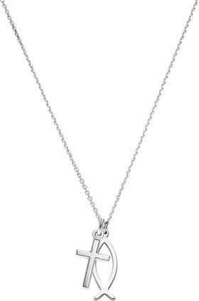 Kreuz Ichthys Halskette – 925 Silber Jesusfisch Anhänger Schulanfang– Symbol für Glaube – Geschenk zur Taufe, Kommunion oder Konfirmation – Damen Schmuck