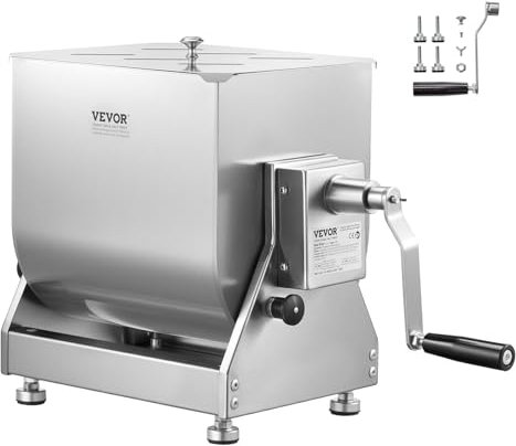 VEVOR Mélangeur à Viande Manuel, Équipement de Traitement de la Viande avec Réservoir Inclinable de 40 L, Machine à Mélanger pour Chair à Saucisse en Inox, avec Couvercle et Poignée, pour Bœuf Haché