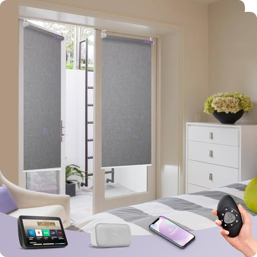 Graywind nach Maß Elektrische Thermorollo Klemmfix ohne Bohren, Sichtschutz Motorisiert Verdunklungsrollo, Hitzeschutz Smart Fensterrollo mit Fernbedienung, Kompatibel mit Alexa Google, Hellgrau