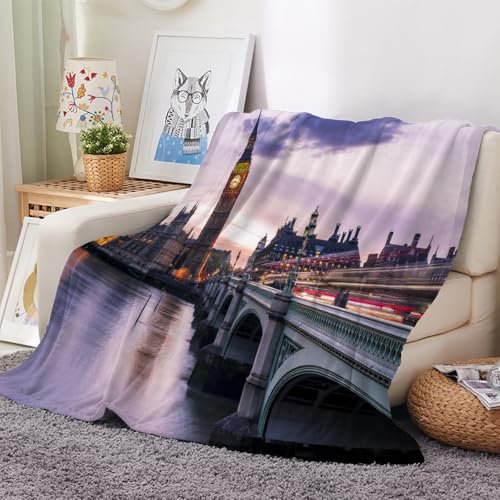 Weiche London-Fleecedecke für Kinder und Erwachsene, warme Flanelldecke für Bett, Sofa, Stuhl, ideal für Büro, Big Ben, 130 x 150 cm