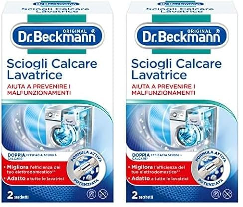 Dr. Beckmann L'Anticalcare Lavatrice | Elimina il calcare ostinato dalla lavatrice e dalla lavastoviglie | Aiuta a prevenire rotture | 2 x 50g Fresco (Confezione da 2)
