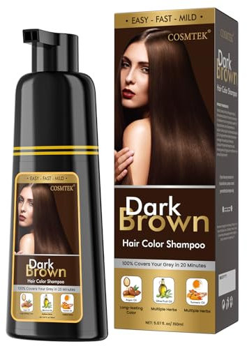 Dark Brown Hair Dye Shampoo for Men&Women, Instant Color Shampoo for Gray Hair Coverage, Natural Herbal Ingredients 3-In-1, 150ml