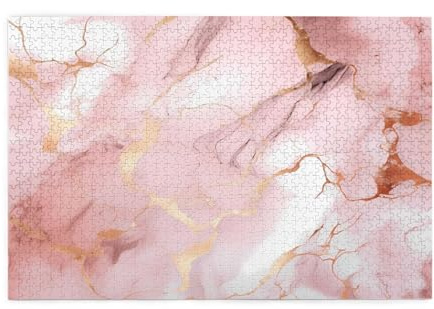 Mexpekil 1000 Teile Puzzles für Erwachsene Rosa Rose Gold Marmor Druck Holzpuzzles Herausfordernde Puzzlespiele für Jugendliche Geschenke