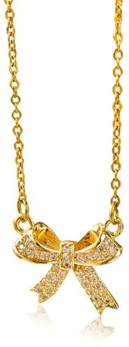 BelleVive 18 K vergoldete Schleifenhalskette, leichte Luxus-Schlüsselbeinkette im Nischendesign für Damen, funkelnde Halskette mit minimalistischem Diamantdesign, Legierungshalskette (Gold)