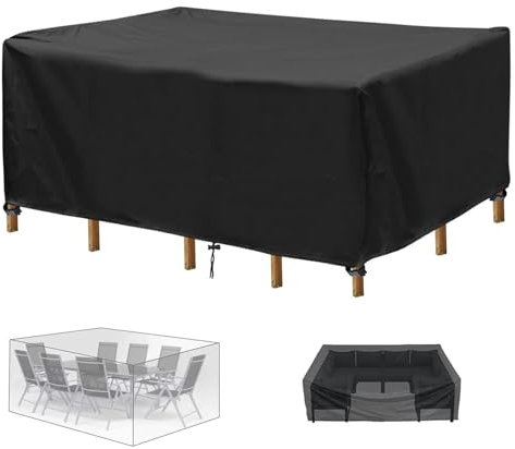 Gartenmöbel-Set, 320 x 160 x 85 cm, rechteckiges Rattan-Sofa mit wasserdichter Abdeckung, UV-beständig, reißfest, für Garten, Hof, Pool