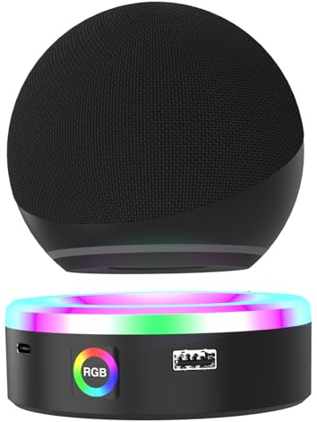 Generisch Echo Stand für Dot 5./Dot 4. Generation, Kids Edition und Clock Edition mit RGB-Beleuchtung, Ladefunktion und rutschfestem ABS-Kunststoff in Schwarz