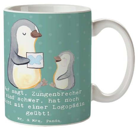 Mr. & Mrs. Panda Tasse Training mit Logopädin - Geschenk, üben, Berufsleben, Kaffeetassen, Tasse bedrucken, Porzellantasse, Geschenke für