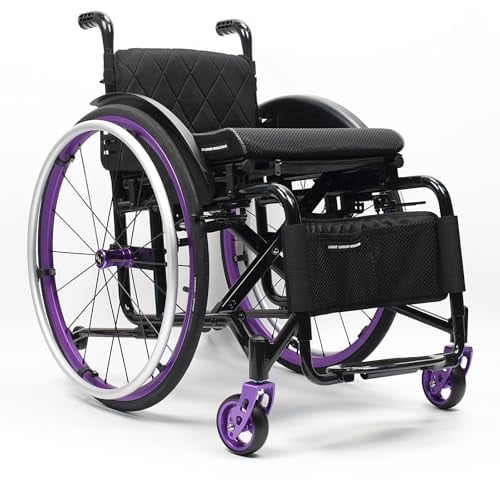 Leichtes Sport-rollstuhl, Aluminium Leichte Rollstühle, Faltbarer Aluminium-rollstuhl, Ultra-leichte Sport-rollstuhl Im Gesamten Taster, Für Jugendliche, Erwachsene, Senioren(38cm/15in,Red - Soft back