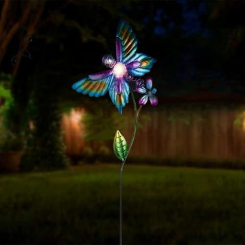 Garden Mile Blue Butterfly Solar Lights Outdoor Garden Ornaments Hand Painted Metal Stakes Waterproof Butterfly Ornament And Solar Lights Flowers Decor For Outdoors Yard Patio Flowerbed Plant Pot