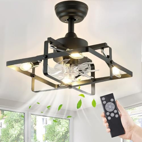 Ventilador de techo con iluminación y mando a distancia, vintage, ventilador de techo con luz reversible, 6 intensidades de viento, ventilador industrial, lámpara de techo para dormitorio, salón