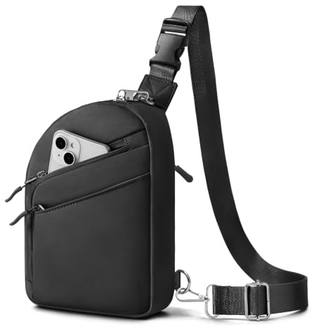 TOPEAST Anti-Theft Crossbody Travel Bag for Women Men, Small Black Cross-Body Bag Shoulder Bag with Zipper Switchable Strap, Fashion Lightweight Slim Sling Bag for Work Sport Gift