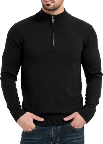 Aimato Half Zip Pullover Herren, Troyer Herren, Business Strickpullover | Herren Rollkragenpullover mit 1/4 Reißverschluss, Arbeitispullover, Wärmespeicher Winterpullover mit Rippstrick-Kanten