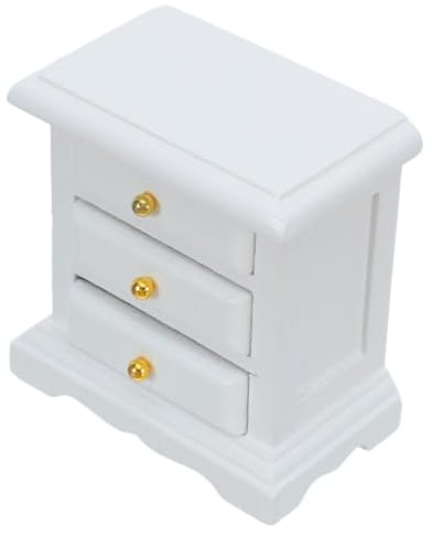 Toddmomy Miniatur Holz Kommode mit Schublade Puppenhaus Möbel Dekoration Robustes Mini Möbelstück für Puppenhaus Wohnzimmer Kreative Kleine Schrank Nachttisch Modell Weiß Lackiert