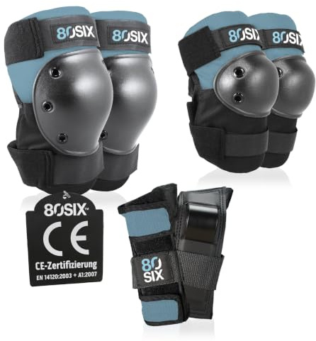 80SIX Certified Knee Pads Elbow Pads Wrist Guards for Kids, Teens & Adults, 6 in 1 Protective Gear Set for Roller Skates, Skateboard, Bike, Scooter, Inline Skates BMX Multi-Sport