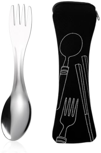 BEPSYOM 1 Pezzo Posate da Campeggio in Acciaio Inox Dual-Use Göffel Cucchiaio e Forchetta Leggero (Nero)