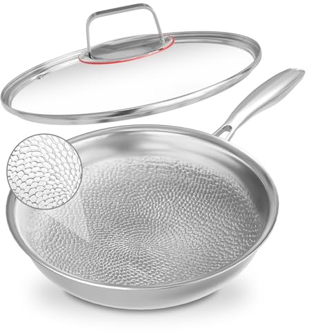 Abijan Edelstahlpfanne unbeschichtet, Titan Pfanne, Bratpfanne 30 cm,18/10 Edelstahl Induktionspfanne mit deckel, Textur-Design Für Induktion Gas Elektro Keramik Herd, Non-Stick
