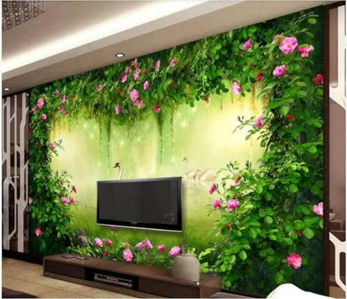 Frisch Grüne Blätter Ranken Blumen Schwäne 3D Tapeten Tapete Luxus Home Esszimmer Fototapete Effekt Wohnzimmer Schlafzimmer Kinderzimmer-430cm×300cm