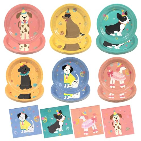 Hpscdyo 180Pcs Pet Dog Party Supplies Paper Plates and Napkins Serve 60 | Disposable Tableware Set for Shower Decoration and Pregnancy Party
