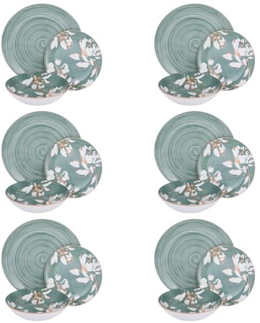 Service 18 assiettes en porcelaine verte fleurs Antea
