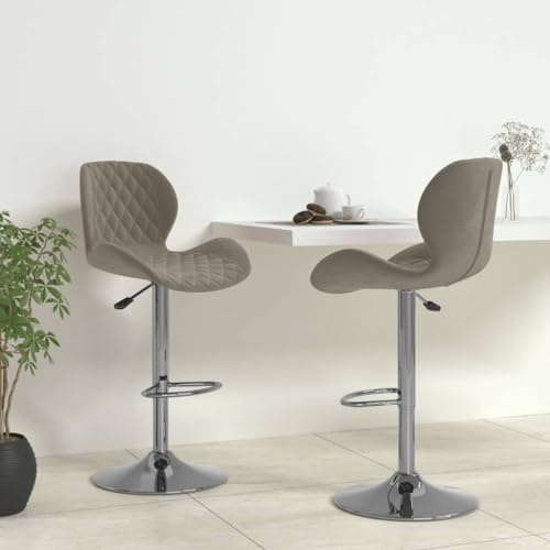 Owoxanthellate Barhocker Hellgrau Samt Höhenverstellbare Drehstühle 2er Set 48x51x89-111 cm Verchromtes Gestell Fußstütze für Küche, Bartheke, Esszimmer