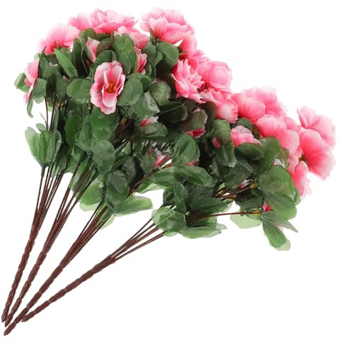 SHINEOFI 4pcs Artificial Rhododendron Flowers Pink Silk Decor for Garden