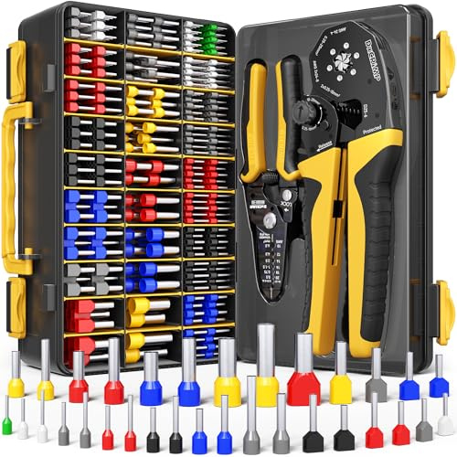 DxCRIMP Krimptång Set för Ändhylsor med Skalverktyg - Sexkantskrimp 0,25-25 mm² (AWG 24-4) - Sortiment med 32 Typer Hylsor - Professionellt Verktyg för Elektriker, PLC, Husbil, Elcentral & Solceller