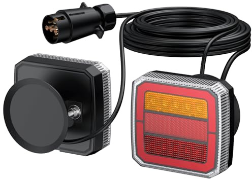 DTEANJU Anhänger Rückleuchten Set LED 12–30V, 7-polig mit Magnetbefestigung, E-Mark IP65 für PKW Anhänger Wohnwagen