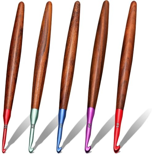 Akfldms Aluminium-Häkelnadel mit Holzgriff, 5 Stück, Ergonomisches Häkelnadel-Set Von 3 mm Bis 5 mm