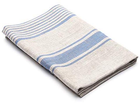 LinenMe Badetuch Leinen 100%, 100x145 cm - Leinentuch, Saunatuch, Handtuch, Duschtuch - Saunahandtuch damen und herren - Handtücher Natürliche - Blau