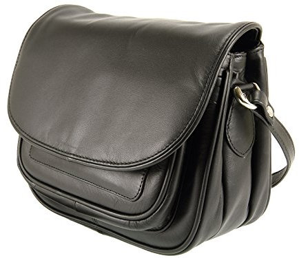Visconti Ladies Soft Leather Handbag Organiser Across Body Shoulder Bag - 2195 (Black)