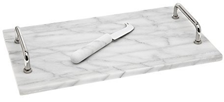 Godinger La Cucina Marble Cheese Board with Knife, 14.00L x 8.00W x 1.85H, Off-white