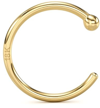 Body Candy Master Jeweler, aro de nariz de oro macizo de 18 quilates, joyería hipoalergénica de oro real, hecho a mano en Estados Unidos por Master Jeweler, calibre 20, 5/16 pulgadas