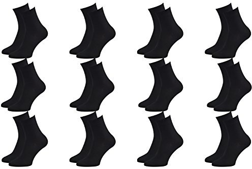 Rainbow Socks - Femme Homme Chausettes Midi en Bambou - 12 Paire - Noir - Taille 39-41