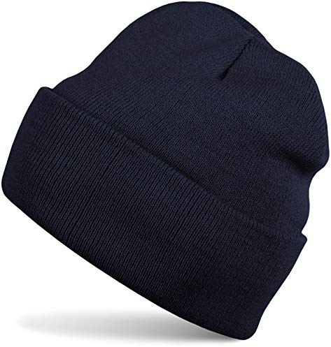 styleBREAKER Kinder Beanie Strickmütze mit breiter Krempe, Feinstrick Mütze doppelt gestrickt, Kindermütze 2-5 Jahre 04024030, Farbe:Navy