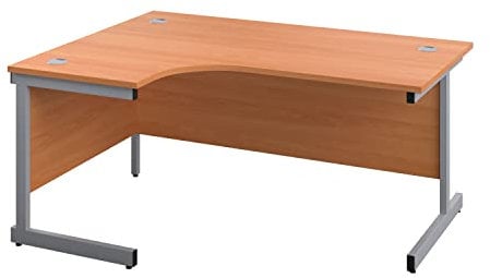 Office Hippo Heavy Duty Office Desk, Left Corner Desk, Strong & Reliable Workstation, Office Table With Integrated Cable Ports, PC Desk For Office or Home - Beech Top / Silver Frame