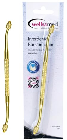 wellsamed Interdentalbürstenhalter Duo, mit abgewinkeltem Kopf, Gold, zur effektiven Reinigung der Zahnzwischenräume