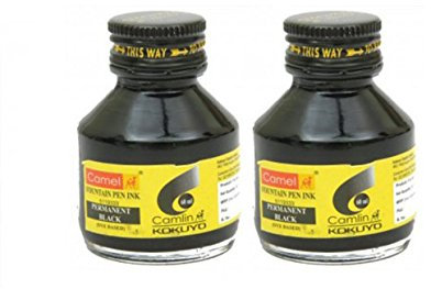 2 Stück – Camlin Füllfederhalter Tinte Farbstofftinte – 60 ml (Permanent Schwarz)