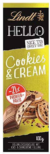 HELLO Tafel, Cookies & Cream, Promotion, gefüllte Vollmilchschokolade mit Keksstückchen und Sahnecrème, 12er Pack (12 x 100 g)