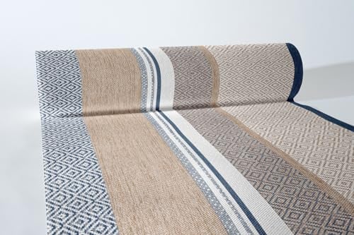 Mank Airlaid Tischläufer 40 cm x 24 m, Tischdecken-Rolle stoffähnlich, praktische Einmal-Tischdecke für Hochzeit oder Partys, Lagos (Beige-Blau)