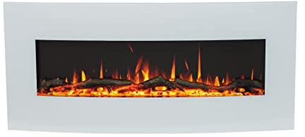 Noble Flame DETROIT 900 – gewölbter Elektrokamin Standkamin Kamin-Ofen – inkl. Elektroeinsatz mit Heizfunktion - Ambiente-Wandbeleuchtung - weiß