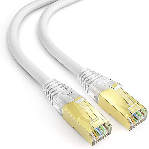 mumbi LAN Kabel 1m CAT 8 Netzwerkkabel geschirmtes F/FTP CAT8 Ethernet Kabel Patchkabel RJ45 1Meter, weiss