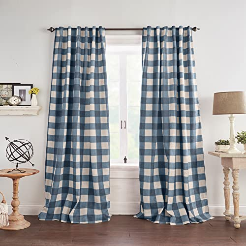 Elrene Home Fashions Farmhouse Living Grainger Buffalo-Check Blackout Window Curtain, Living Room and Bedroom Drape with Rod Pocket Tabs, 52 x 95, Indigo, 1 Panel