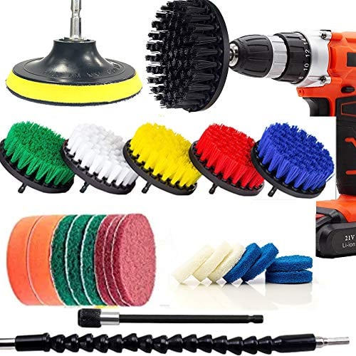 24-teiliges Set für Bohrerbürste und Scheuerpads, verlängert lange Befestigung, Allzweckreinigung für Fugenmörtel, Fliesen, Waschbecken, Badewanne, Badezimmer, Küche, Teppichreinigung, Fugenschrubben