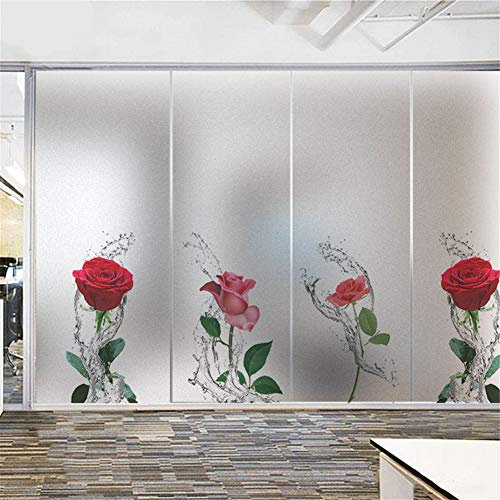 J4U Fensterfolie, kein Kleber, mattiert, statisch, dekorativ, für Wohnzimmer, Schlafzimmer, Küche, Lobby, Büro, 40 Größen 23.6x70.9(60x180cm) Rose B