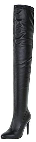 LUXMAX Donna Stivali Alti sopra Il Ginocchio Tacco Alto Spillo Tacchi a Punta Eleganti Scarpe con Cerniera (Nero) - 42 EU