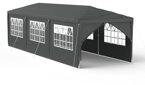 HENGMEI Pavillon 3x9m Partyzelt Gartenzelt Gartenpavillon mit 8 Seitenteilen Sonnenschutz UV-Schutz für Garten, Party, Hochzeit, Picknick (Anthrazit)